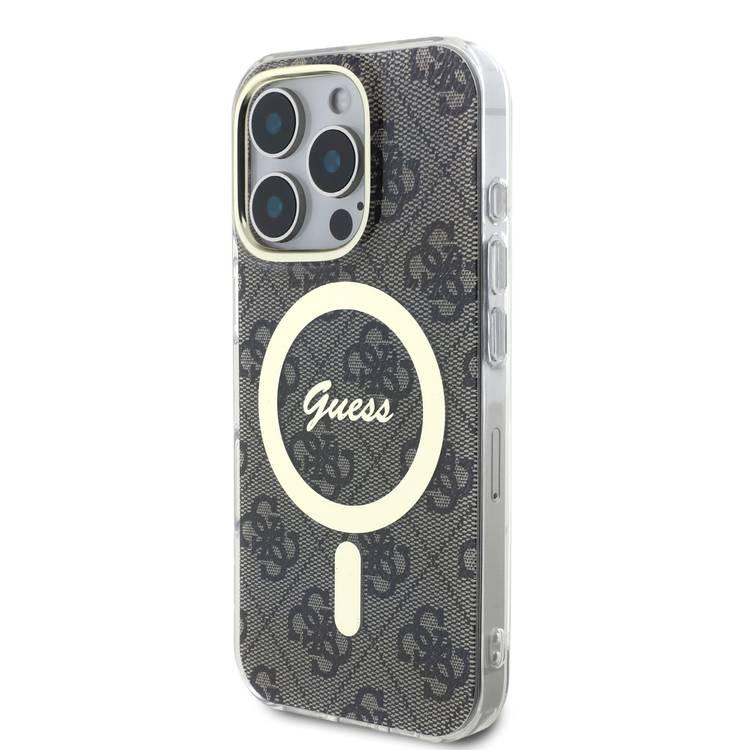 جراب Guess MagSafe 4G Design HD Printing PC &amp; TPU لهاتف iPhone 16 Pro، خفيف الوزن، مصنوع من مادة عالية الجودة، يحمي من السقوط - بني