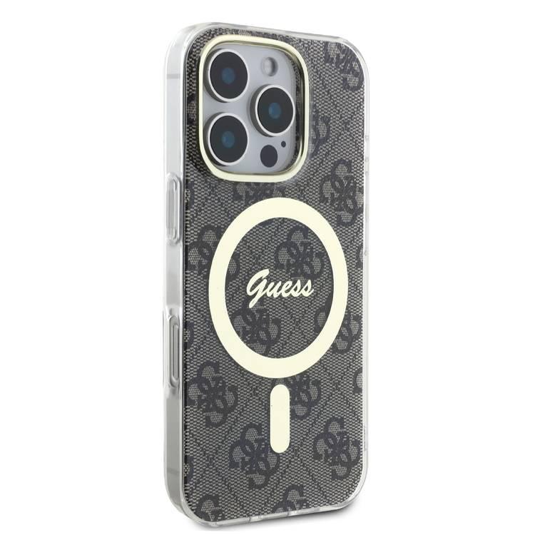 جراب Guess MagSafe 4G Design HD Printing PC &amp; TPU لهاتف iPhone 16 Pro، خفيف الوزن، مصنوع من مادة عالية الجودة، يحمي من السقوط - بني