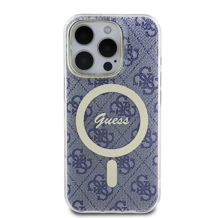 Guess MagSafe 4G Design HD Printing PC & TPU Case for iPhone 16 Pro Max, Lightweight, High-Quality Material, Drop Protection - Blue