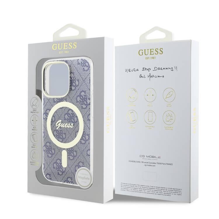 جراب Guess MagSafe 4G Design HD Printing PC &amp; TPU لهاتف iPhone 16 Pro Max، خفيف الوزن، مصنوع من مادة عالية الجودة، يحمي من السقوط - بني