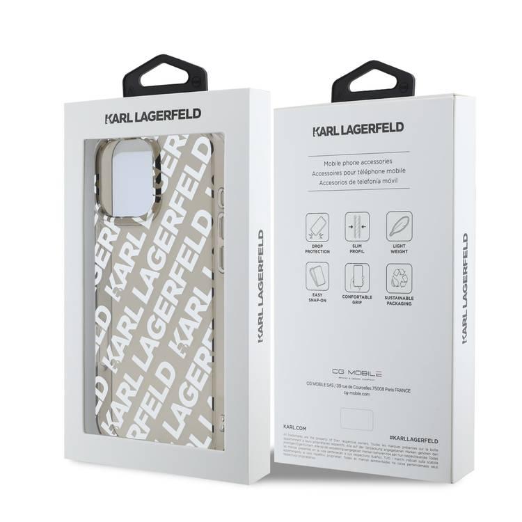 Karl Lagerfeld IML Hard Case with Electroplated Repeated Logo for iPhone 16 Pro Max, Drop Protection, Easy Snap On, Sustainable Packaging - Silver