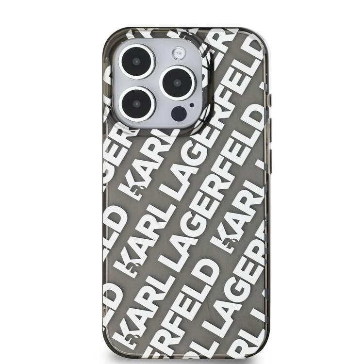 Karl Lagerfeld IML Hard Case with Electroplated Repeated Logo for iPhone 16 Pro Max, Drop Protection, Easy Snap On, Sustainable Packaging - Silver