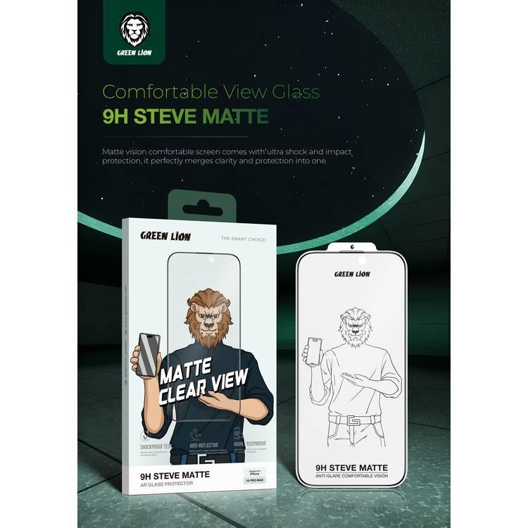 Geen Lion 9H Steve Matte AR Glass Protector for iPhone 16 Pro Max, Oleophobic Coating, Anti Reflective, Anti Scratch, Grease Resistance, Anti-Peeping & Anti Fingerprint, 9H Tempered Glass - Clear