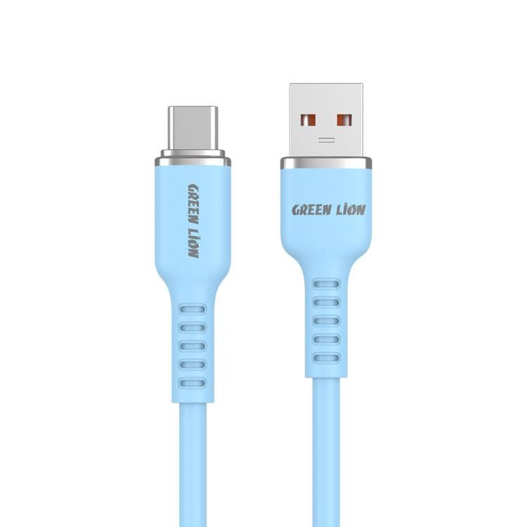 كابل سيليكون من Green Lion USB-A إلى USB-C بطول 1 متر، سرعة نقل 480 ميجابت في الثانية، 15 وات، شحن ومزامنة، عمر افتراضي يزيد عن 10000 ثنية، آمن ومضمون - أزرق