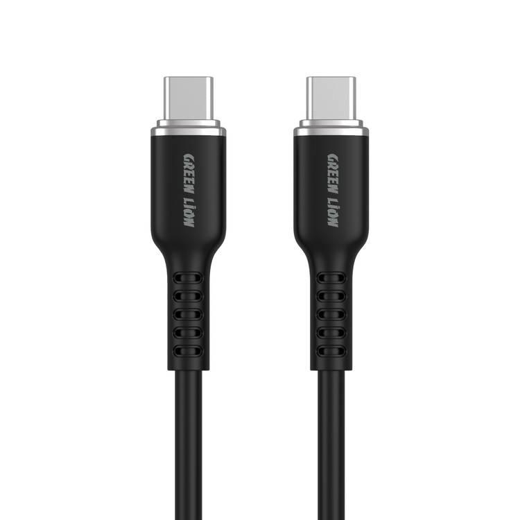 Green Lion USB-C to USB-C Silicone Cable 1m, 480Mbps Transfer Speed, 60W, Charge & Sync, more than 10,000 Bends Life Span, Secure & Safe - Black