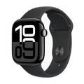 ساعة Apple Watch Series 10 GPS مقاس 46 مم، هيكل من الألومنيوم باللون الأسود مع حزام رياضي أسود، عمر بطارية يصل إلى 18 ساعة، بلوتوث 5.3، شاشة Retina LTPO3 دائمة التشغيل - أسود