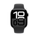 ساعة Apple Watch Series 10 GPS مقاس 46 مم، هيكل من الألومنيوم باللون الأسود مع حزام رياضي أسود، عمر بطارية يصل إلى 18 ساعة، بلوتوث 5.3، شاشة Retina LTPO3 دائمة التشغيل - أسود