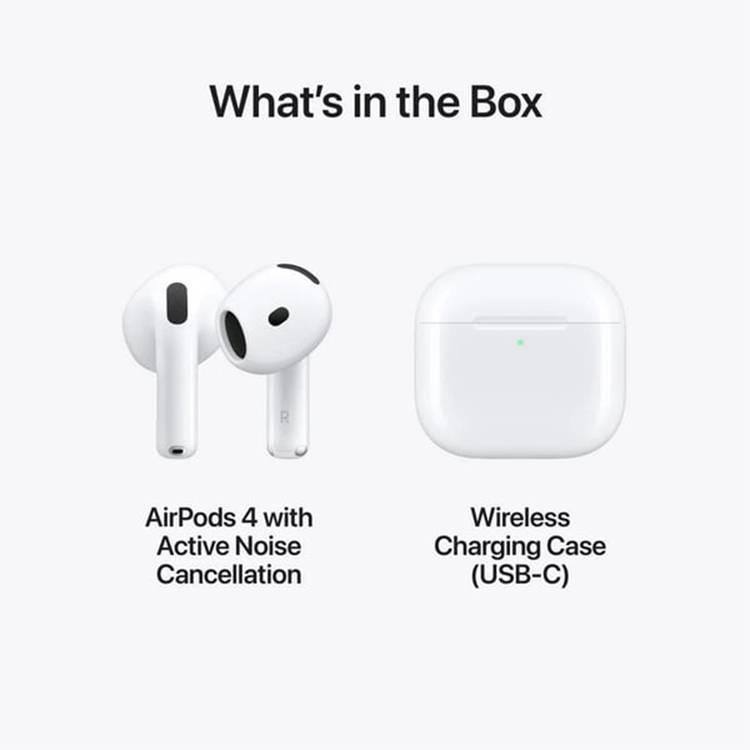 Apple AirPods 4 True Wireless Earphones with Noise Cancellation, Lightweight Design, Bluetooth Version 5.3, Dust, Sweat, and Water Resistant - White