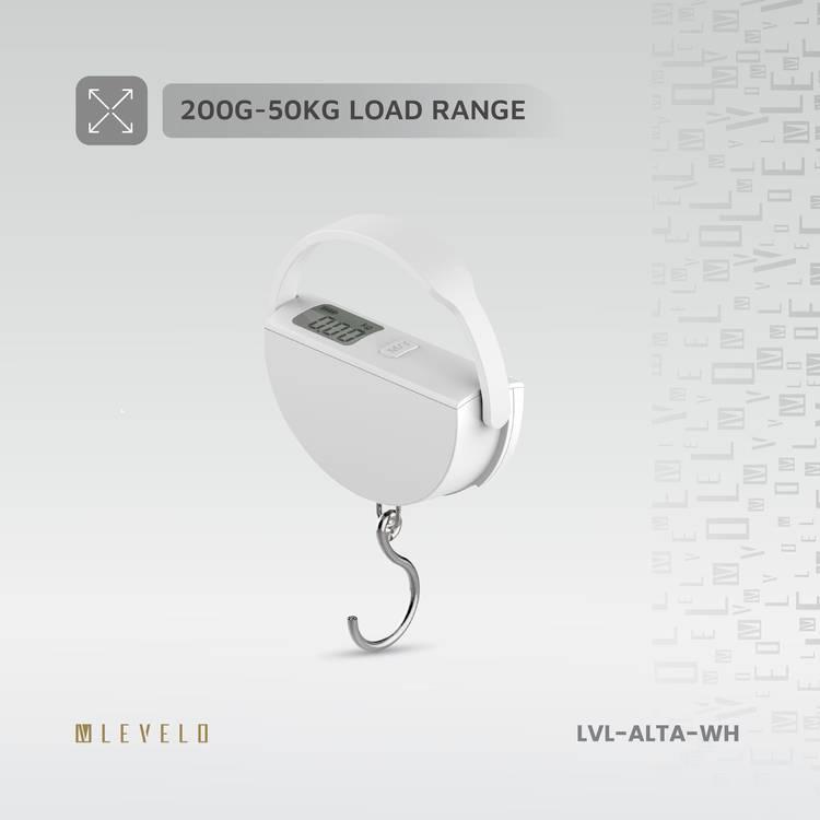 Levelo Alta Luggage Scale, Dual Unit Measurement, High Precision Sensors, Over-Load Indication, 200g - 50kg Load Range, 3-Minute Usage - White