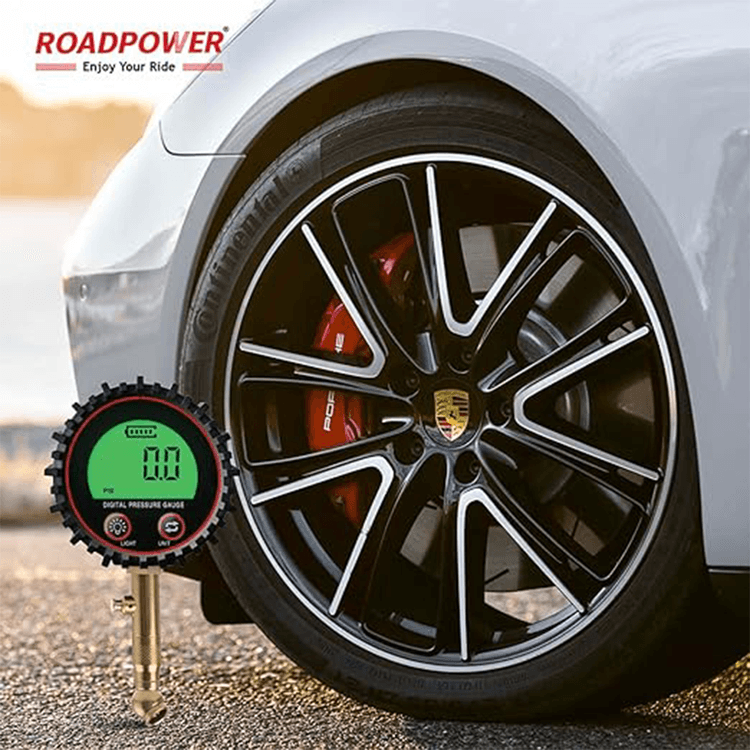 RoadPower Digital Tire Pressure Gauge, 200 PSI, 4 Settings for Car-Truck-Motorcycle-Bicycle, Backlit LCD, Non-Slip Grip