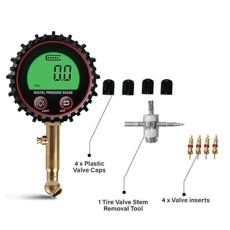 RoadPower Digital Tire Pressure Gauge, 200 PSI, 4 Settings for Car-Truck-Motorcycle-Bicycle, Backlit LCD, Non-Slip Grip