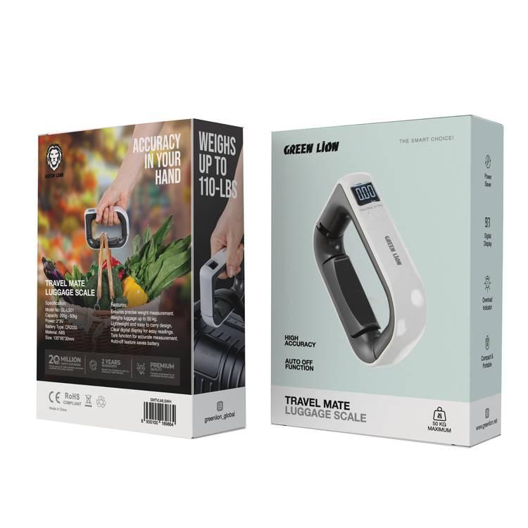 Green Lion Travel Mate Luggage Scale with Digital Display, High Accuracy, Overload Indicator, 200g - 50kg Capacity, CR2032 Battery - White