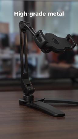 Powerology Quick Release Multi Mounting Phone & Tablet Holder with Desk Base and Suction, 360° Head Rotation, Long Swivel Arm - Black