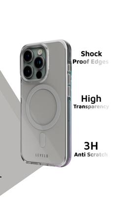 Levelo Allure PC Hard Case for iPhone 15 Pro, Reinforced Corners with Airguard, Shock-Proof Edges, High Transparency, 3H Anti Scratch, MagSafe Compatible, Polycarbonate Shell - Smoke Clear