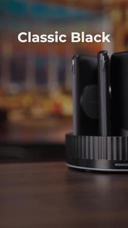 Powerology 8in1 Power Station with 10000mAh Capacity, PD20W, QC, Wireless Charging, Type C & Lightning Built in Cables - Black