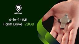 Green Lion 4-in-1 USB Flash Drive 128GB, USB-A, USB-C, micro USB, and Lightning Connectors - Silver