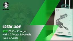 شاحن السيارة Green Lion 45W PD | كابل مدمج من النوع C | منفذ PD - أسود