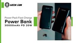 بنك الطاقة Green Lion PowerPack للشحن السريع بقدرة 30000 مللي أمبير في الساعة، مدخل مزدوج Micro &amp; Type C، PD 20W شحن سريع، QC3.0 22.5W، 3 مخارج USB A×2 &amp; Type C - أسود