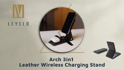 Levelo Arch 3 in 1 Leather Wireless Charging Stand  - Grey