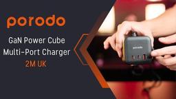 Porodo GaN Power Cube Multi-Port Charger(3 AC 1 USB-A & 2 USB-C PD 65W) 2M UK - Black