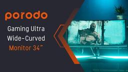 شاشة Porodo Gaming Ultra منحنية وواسعة مقاس 34 بوصة - أسود