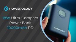 Powerology 10000mAh Power Bank with PD 20W, Power Dash 3.0, Ultra Compact & Light Design, Digital Display - White