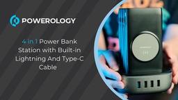 Powerology 4 in 1 Wireless Power Bank Station 10000mAh with Built-In Cable ( Lightning & Type-C ) PD 20W - Black