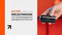 Porodo 4in1 Powerbank Station - Black - 5000mAh X2 Lightning O/P X2 Type-C