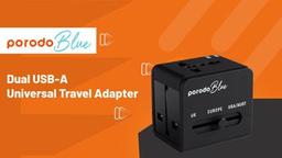 Porodo Blue Dual USB-A Universal Travel Adapter - Black