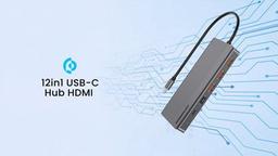 Powerology 13in1 USB-C Hub 4K HDMI Type-C 100W PD Ethernet USB SD MicroSD 3.5AUX - Dark