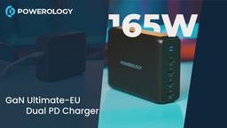 Powerology شاحن سطح المكتب GaN بقوة 165 وات مع كابل تيار متردد 4X PD ومنفذ UK PD 100W - أسود