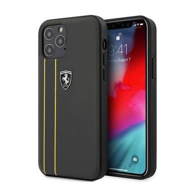 CG Mobile Ferrari Off Track Genuine Leather Hard Case with Contrasted Stitched &Embossed Lines Compatible for iPhone 12/12 Pro(6.1") Officially Licensed, Shock Resistant - Gray