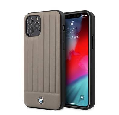 CG Mobile BMW PC/TPU Shiny Hard Case Genuine Leather with Vertical Hot Stamped Lines Compatible for iPhone 12 / 12 Pro (6.1") Shock & Scratch Resistant, Easy Access