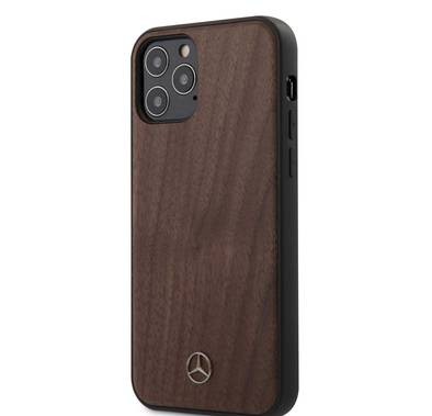 CG Mobile Mercedes-Benz Genuine Wood Line Hard Case for Apple iPhone 12 / 12 Pro (6.1") Shock & Drop Protection Suitable with Wireless Chargers Officially Licensed Walnut Brown