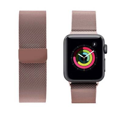 iGuard by Porodo Metal Mesh Band for Smart Watch, Fit & Comfortable Replacement Wrist Band, Adjustable Straps Compatible for Apple Watch 44mm / 42mm - Pink