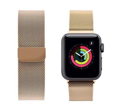 iGuard by Porodo Metal Mesh Band for Smart Watch, Fit & Comfortable Replacement Wrist Band, Adjustable Straps Compatible for Apple Watch 44mm / 42mm - Gold