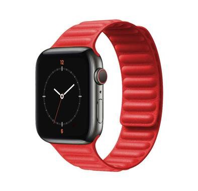 iGuard by Porodo Premium Leather Adjustable Magnetic Watch Band for Apple Watch, Fit & Comfortable Replacement Wrist Band Compatible for Apple Watch 40mm / 38mm - Red