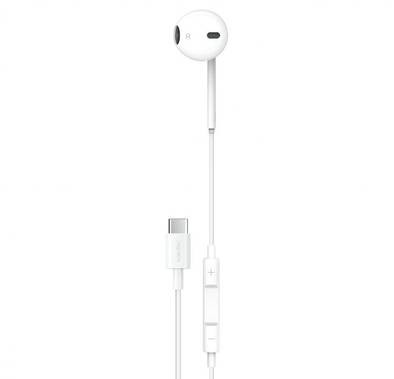 Porodo Soundtec Mono Earphone with Type-C Connector and 3-Button Controls - White