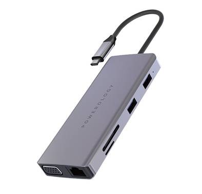 Powerology 11 في 1 USB-C Hub - رمادي