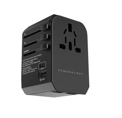 Powerology USB-C PD 45W Universal Charger US UK AU EU 150+ countries - Black