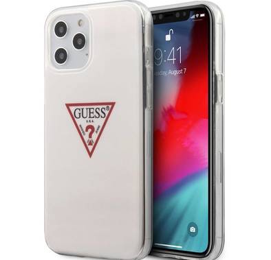 CG Mobile Guess PC/TPU Triangle Logo Hard Case, Shock-Absorption & Drop Protection for iPhone 12 Pro Max (6.7")  Officially Licensed - White