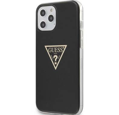 CG Mobile Guess PC/TPU Metallic Triangle Hard Case, Shock-Absorption & Drop Protection for iPhone 12 Pro Max (6.7")  Officially Licensed - Black