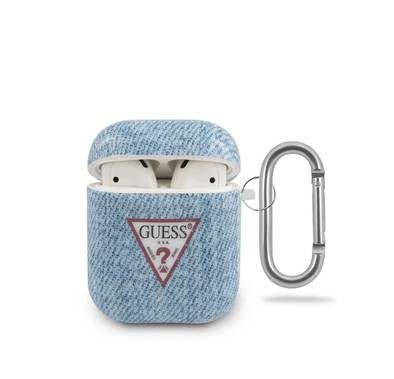 CG Mobile Guess Denim Triangle Case with Anti-Lost Ring Compatible for AirPods 1/2, Scratch Resistant, Shock Absorption, Drop Protection