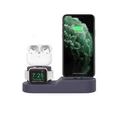 AhaStyle 3 in 1 Silicone Charging Dock/Silicone Stand and Cable organizer Compatible for Charging All iPhone Models, AirPods Pro/1/2, and Apple Watch Series 5/4/3/2/1 - Navy Blue