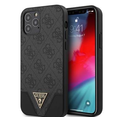 CG Mobile Guess 4G PU Contrast Hard Case, Shock-Absorption & Drop Protection for iPhone 12 / 12 Pro ( 6.1" ) Officially Licensed - Grey