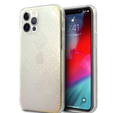 CG Mobile Guess PC/TPU 4G Pattern Hard Case, Shock-Absorption & Drop Protection for iPhone 12 Pro Max (6.7")  Officially Licensed - Iridescent