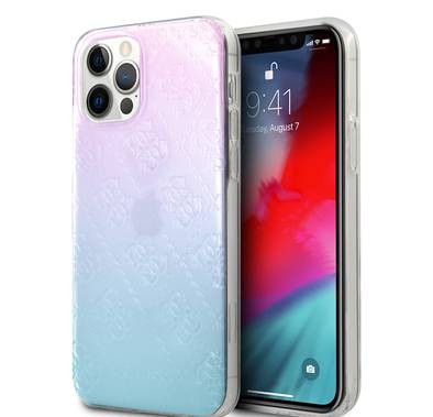 CG Mobile Guess PC/TPU 4G Pattern Hard Case, Shock-Absorption & Drop Protection for iPhone 12 Pro Max (6.7")  Officially Licensed - Gradient Blue