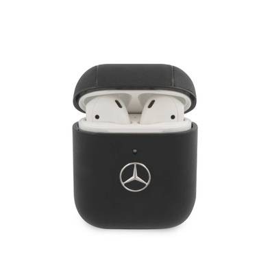 CG MOBILE Mercedes-Benz Leather Case with Metal Logo for AirPods 1/2 Shock Absorption, Drop Protection, & Dustproof Protective Cover Officially Licensed Black