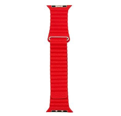 iGuard by Porodo Leather Watch Band, Fit & Comfortable Replacement Wrist Band, Adjustable Straps Compatible for Apple Watch 42/44mm - Red