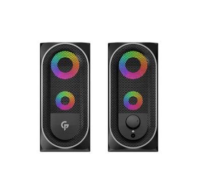 Porodo Stereo Bluetooth Gaming Speakers 10W, RGB Light Effect Speaker, Lighting Touch Sensor, USB & 3.5MM Universal Plug, Volume Control Knob, Portable Computer Speaker - Black